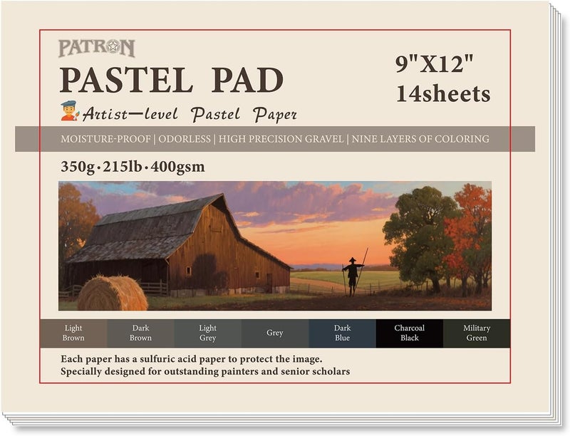 Patron Pastel Paper Pad for Artists, Assorted Colors, 9x12 inches, (215lb/400gsm) 14 Sheets, Art Drawing Paper for Adults and Students,Glue Bound - Image 1